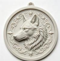 Pendentif Ornement Animal Loup en Relief Imprimé en 3D Personnalisable de Qualité Supérieure pour Porte-clés, Cadeau, Décoration Murale ou d'Intérieur