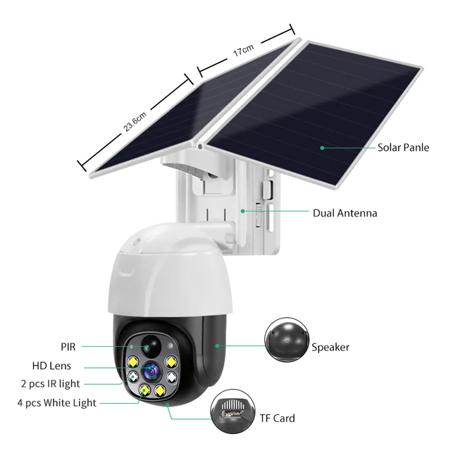 WiFi 4G PTZ 10x Zoom 180 Wide Angle PIR Sensor Solar-Powered Outdoor Security IP Camera 128GB Memory Cloud Data