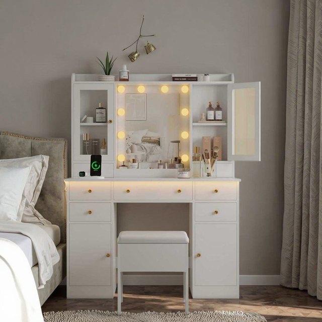Customized Dismountable Panel Furniture Dressing Table with Mirror and Lighting Led Vanity Light Mirror for Bathroom Makeup