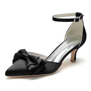 6cm Sizes35-43 plusieurs couleurs mode Sexy Satin grand nœud escarpins à talons aiguilles bride à la cheville femmes talons hauts chaussures de mariage pour la mariée - Product Image 5