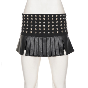 Dark street sexy casual studded <b>leather</b> mini <b>skirt</b> party stage biker spicy pleated <b>skirt</b> for <b>women</b> - Product Image 6