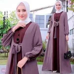 Limaning 공급 최저 가격 최신 인도네시아 이슬람 드레스 컬러 레이스 업 허리 긴 소매 드레스 Abaya