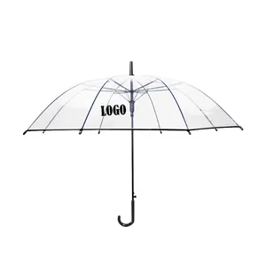 Benutzer definiertes Logo Private Label Wind dichte Golf PVC Voll druck Kuppel Regen Klare transparente Regenschirme für Kinder Frauen