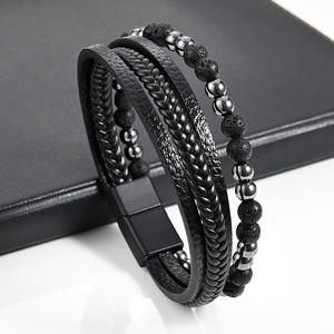 SEPT Popular Cheap Men's Multi Layer Woven Black Leather <strong>Bracelet</strong> with Natural Stone <strong>Beaded</strong> <strong>Bracelets</strong> Jewelry - Product Image 4