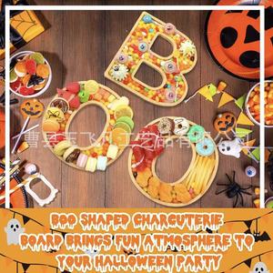 Bamboo Letter <b>Tray</b> Boo Halloween Serving <b>Tray</b> 23cm Wooden <b>Snack</b> Candy Dish For Party Decoration - Product Image 3