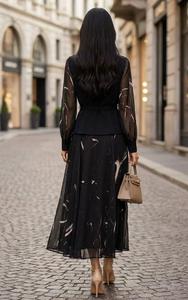 <span class=keywords><strong>Robe</strong></span> de Soirée Luxe XXL Printemps 2026 – Nouvelle Collection Femme, Imprimé Vintage, Ceinture, <span class=keywords><strong>Tulle</strong></span> Sexy, Patchwork, Longueur <span class=keywords><strong>Mi</strong></span>-Mollet, Rouge Vin et Noir - Product Image 6