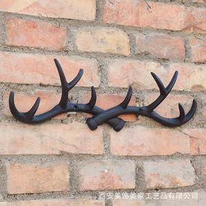 Perchero de pared de hierro fundido con forma de asta de ciervo, con tres o más ganchos para abrigos y gorras, para colocar detrás de puertas o en paredes. - Product Image 3