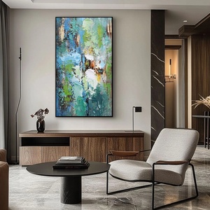 Art mural 3D, grande peinture murale abstraite verticale bleue et grise, peinture à l'huile sur toile pour la décoration moderne de la maison et des galeries - Product Image 5