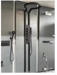 Grande cascade noire douche tenture murale anneau pressurisé en cuivre complet écran de douche de salle de bain ensemble jet de pluie jet laiton brossé - Product Image 4