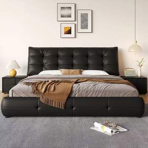 Juego de cama King de estilo italiano de lujo barato a <span class=keywords><strong>precio</strong></span> de fábrica con cómoda tapicería de cama suave de madera hecha en China para hoteles - Product Image 2