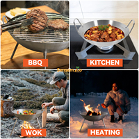 Foyer pliable en acier inoxydable avec jambes de trépied détachables et poêle à feu de barbecue extérieur enduit de poudre écologique de tisonnier