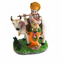 Patung Dewa Krishna dari Resin, Patung Sapi, Patung Dekoratif untuk Rumah dan Kuil, Patung Dewa Hindu yang Memainkan Seruling, Model Patung Buddha dalam Kotak