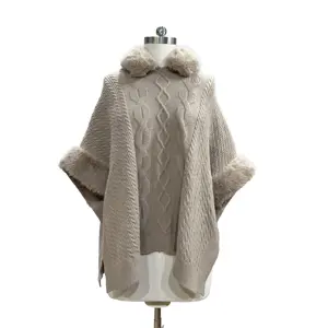Лидер продаж, Модная вязаная шаль на осень и зиму, новый дизайн, женский свитер-пончо с меховым воротником