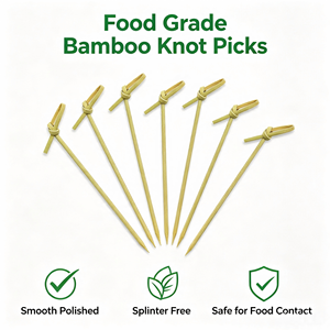 Palillos de bambú retorcidos hechos a mano de 9 cm, color verde, con nudo, desechables, para frutas, brochetas de bambú con nudo floral para fiestas y buffets, MOQ bajo. - Product Image 5