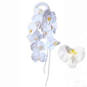 Bouquet <span class=keywords><strong>d</strong></span>'orchidées Phalaenopsis 3D à toucher réel avec perles, fleurs artificielles élégantes pour la <span class=keywords><strong>d</strong></span>écoration de mariage et de fête prénuptiale - Product Image 2