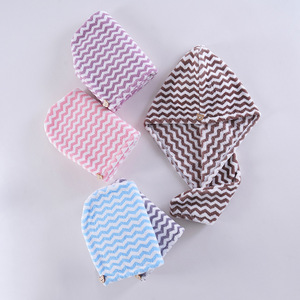 Bonnet de séchage pour cheveux en polaire corail, motif chevron, séchage rapide, usage domestique, 25x65cm - Product Image 4