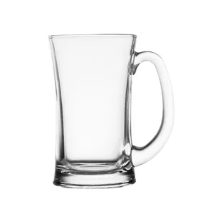 Mug bir kaca bentuk klakson mulut lebar klasik grosir kaca Mug minum bir Carlsberg bagian bawah lebar bening kosong 380ml