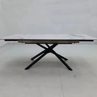 Plateau en céramique gris et blanc pratique pour l'intérieur avec pieds en métal robustes Table à manger pour la maison, la salle à manger et la cuisine