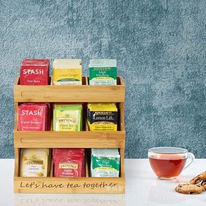 Estante de almacenamiento para bolsas de café de bambú, organizador de bolsas de azúcar y té para oficina, estante de exhibición de accesorios para cápsulas de café K-cup para escritorio. - Product Image 3
