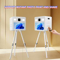 Support de photomaton rétro élégant avec écran tactile de 21,5 pouces, trépied, machine de photomaton DSLR avec imprimante et boîte pour appareil photo