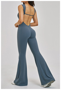 Tuta da yoga da <span class=keywords><strong>donna</strong></span>, intera, sportiva, <span class=keywords><strong>per</strong></span> esterni, con pantaloni svasati, effetto spazzolato, senza schienale, modellante, rossa - Product Image 5