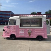 Camioneta de Comida Móvil Rosa Vintage Personalizada con Área para Máquina de Helados Suaves, Gabinete Refrigerador para Batidos para Plaza Arcade Neon