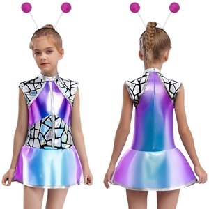 Disfraces de alienígena metálicos para niñas de 6 a 16 años, conjuntos de vestido y diadema con aro para el pelo para fiestas temáticas y eventos de disfraces. - Product Image 2