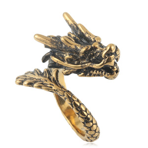 Men's Dragon <b>Head</b> Ring Gold Tone Stainless Steel Animal Shape Punk <b>Style</b> Jewelry Gift 240111 - Product Image 1
