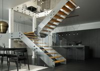 Escalier robuste à double poutre, marches en bois à risers ouverts, taille sur mesure, pour construction de maison personnalisée