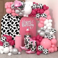 Kit d'arche de ballons Cowgirl Rose vif Argenté, Ballons imprimés vache, Chapeau de cowboy, Bottes, Décorations en aluminium sur le thème Western pour fête d'anniversaire de filles