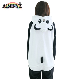 Pigiama in flanella con cappuccio a maniche lunghe da <span class=keywords><strong>donna</strong></span> taglie forti, con stampa animalier cartone animato, bianco e nero, comodo e ampio, per l'autunno - Vendita all'ingrosso - Product Image 4