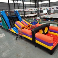 Parcours d'obstacles gonflable en PVC commercial avec château de glisse et trampoline pour enfants et adultes - Parc de saut en plein air, installation facile