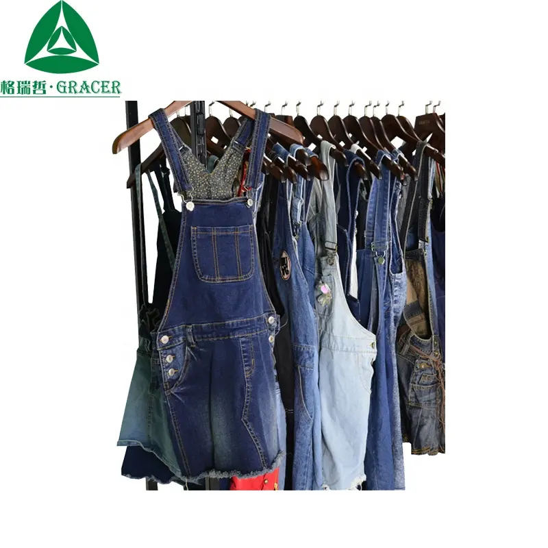 Venta al por mayor de ropa usada para chicas hermosas en faldas con tirantes, ropa de segunda mano de fábrica china