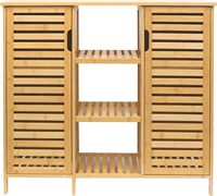 Meuble de salle de bain autoportant moderne en bambou avec portes, étagère de rangement multifonctionnelle à 3 niveaux pour salon - Vente en gros