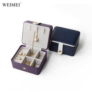 Boîte de rangement pour bijoux en cuir double couche WEIMEI avec miroir, fermeture à pression, grande capacité, bleu violet, logo personnalisé - Product Image 1