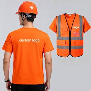 Veste de travail personnalisée en polyester haute visibilité à manches courtes avec logo et t-shirt - Product Image 1