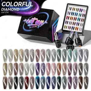 JTING Popular selling 24colors reflective disco cat eye gel polish collection set box High shiny quality cat eye gel nail polish