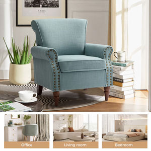 Sillón Moderno con Respaldo Alto para el Hogar, Tapizado en Tela con Decoración de Tachuelas, Sillón para Sala de Estar con Patas de Madera Maciza - Product Image 5