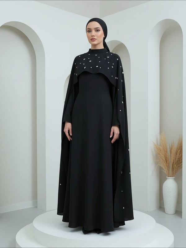 Mexizo Elegant Belted Waist Abaya Dress