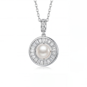 Radiant Natural Freshwater Pearl Pendant Necklace Silver Plated <b>Copper</b> Jewelry Halo Choker Women Bridal - Product Image 1
