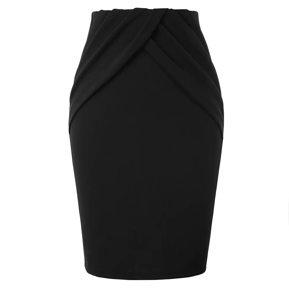 OEM Solid Color Wrapped Overlay Pencil Skirt Hips-Wrapped Zip-up Back Womens Black Office Skirts For Ladies