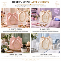 Sac cadeau de luxe personnalisé avec logo en feuille d'or gaufrée, en carton ivoire avec nœud en ruban de satin pour cliniques cosmétiques et salons de beauté