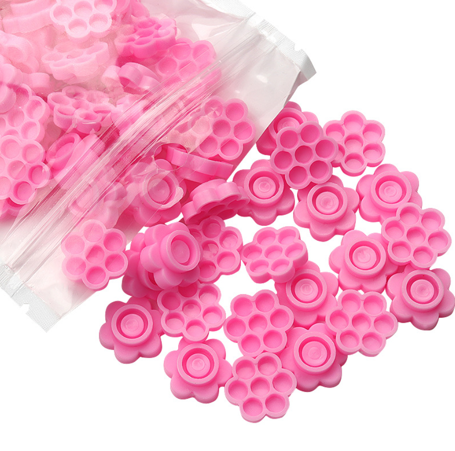 wholesale Portable Fixed Dripping Glue Table Eyelashes Grafting Eyelash Flower Glue Cup Disposable Pink Plum Blossom Cup 100pcs