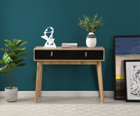Table console moderne en bois noir avec poignée en cuir pour salon, bureau à domicile, appartement