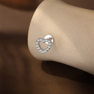 Piercing de cartílago con rosca de plata de ley 925 de 16G, diseño de estrella, octágono, rama hueca, mariposa, corazón, flor y moissanita, con parte trasera plana - Product Image 6