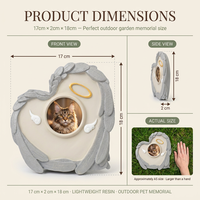 Statue commémorative élégante en résine pour animaux de compagnie (chiens et chats) avec ailes d'ange et halo, peinte à la main, en forme de cœur, pour petits animaux, vente en gros