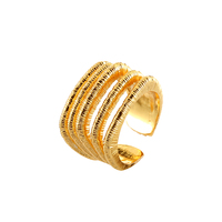 Großhandel Messing Echtvergoldeter Damen Statement-Ring Mehrsträngiger Strukturierter Offener Verstellbarer Breiter Bandring Party-Geschenk Schmuck