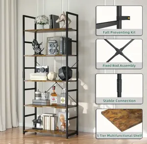 Estante industrial moderno para libros, estante de almacenamiento, estantería de 5 niveles, estantería alta, fábrica al por mayor para <span class=keywords><strong>muebles</strong></span> de sala de estar - Product Image 4