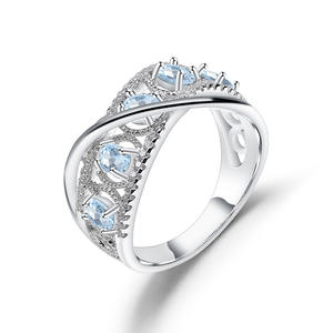 En stock, série vintage, bague en argent 925 incrustée de cristal bleu de Londres, haute élégance, vente directe d'usine - Product Image 1