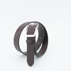 Cinturón de Cuero Liso Marrón Oscuro para Hombre con Hebilla Cuadrada Plateada - Product Image 4